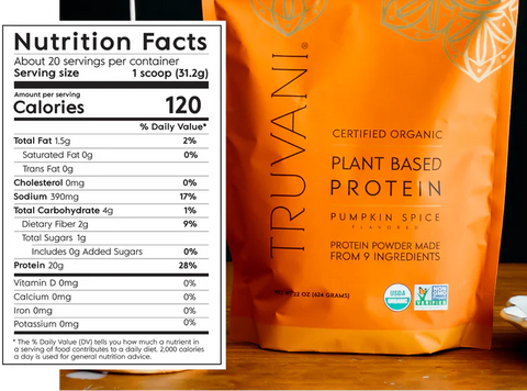 Truvani Pumpkin Spice Plant-Based Organic Protein Powder - 20 Servings