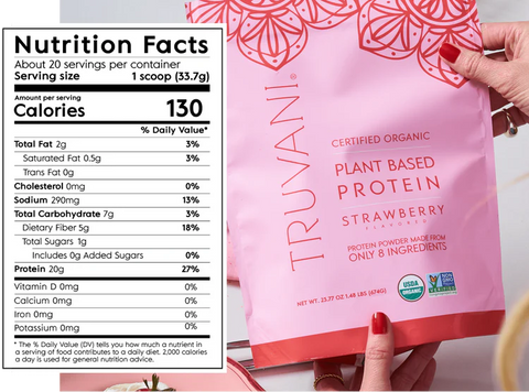 Truvani Strawberry Organic Plant-Based Protein Powder - 20 Servings