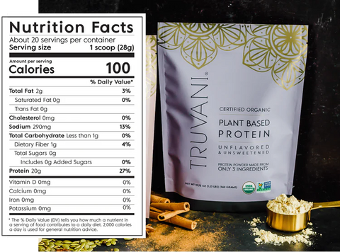 Truvani Unflavored & Unsweetened Organic Plant-Based Protein Powder - 20 Servings