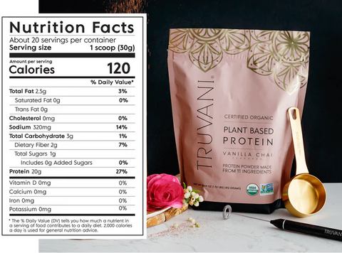 Truvani Vanilla Chai Plant-Based Organic Protein Powder - 20 Servings