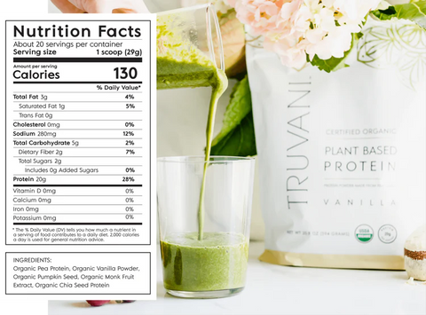 Truvani Vanilla Plant-Based Organic Protein Powder - 20 Servings
